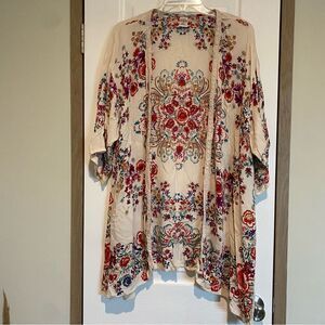 Bila Womens Duster Kimono sz M/L Bohemian Floral Whimsical Beach Resort